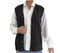 Generisch Pullunder Damen Ärmellos Strickjacke mit V-Ausschnitt Knopfleiste Cardigan Zopfmuster Strickmantel Pullover Weste Strickjacken Einfarbig Strickweste Sweater Top Strickpullover