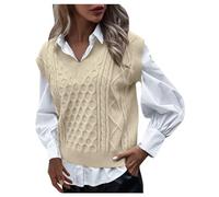 Generisch Pullunder Damen Schwarz, Knopf Baumwolle Ärmellos Strickpullunder Pullover Vintage Braune Warm Strickweste Pullover Vest Strickpullover V Ausschnitt Winter Sweater Vest Pullunder