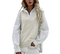 Generisch Pullunder Grau Damen Oversize Braune Winter Strickpullunder Sweater Vest Baumwolle Warm V Ausschnitt Pullover Pullover Vest Strickweste Klassisch Ärmellos Pullunder Damenpulli