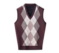 Generisch Pullunder Weste Herren Ärmellose Business Jacke Slim fit Strickweste Argyle V-Ausschnitt Pulloverwestee Herbst Winter Wollweste Winterweste Übergangsweste