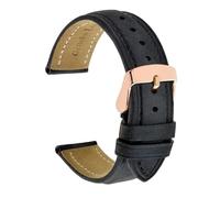 Generisch Retro-Uhrenarmband aus Rindsleder, natürlicher Riss, 18 mm, 19, 20, 21, 22, Schwarz, Braun, Grau mit Edelstahlschnalle(Black A-Rosegold,22mm)