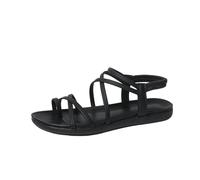 Generisch Riemchensandalen Damen Sommer Leder Sandalen Ledersandalen Bequeme Elegant Sommerschuhe Sommersandalen Flach Römersandalen Sandals Schwarz 40