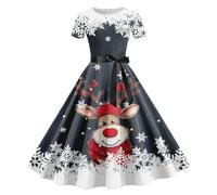 Generisch Rockabilly Kleider Damen, Kleid Weihnachten Damen Lang Festlich Elegantes Kurzarm Abendkleid GroßE GrößEn A-Linie Herbstkleid Hepburn Swing Christmas Dress FüR Feiertagspartys