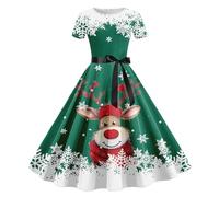 Generisch Rockabilly Kleider Damen, Kleid Weihnachten Damen Lang Festlich Elegantes Kurzarm Abendkleid GroßE GrößEn A-Linie Herbstkleid Hepburn Swing Christmas Dress FüR Feiertagspartys