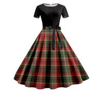 Generisch Rockabilly Kleider Damen, Kleid Weihnachten Damen Lang Festlich Kurzarm Abendkleid Elegantes GroßE GrößEn A-Linie Herbstkleid Hepburn ReißVerschluss Christmas Dress FüR Feiertagspartys