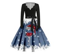 Generisch Rockabilly Kleider Damen Langarm, Kleid Weihnachten Damen Knielang Festlich Elegantes Abendkleid GroßE GrößEn A-Linie Herbstkleider Hepburn Swing Christmas Dress FüR Feiertagspartys Winter