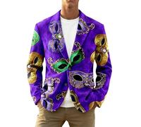 Generisch Sakko Herren Cord Karneval 3D Druck Blazer Langarm Kostüm Reverskragen Jacke Leicht Stretch Anzug Weiche Smoking Festliche Anzugjacke Freizeit Party Sakkos Bequeme Herren-Sakko Lila XL