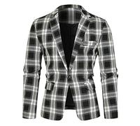 Generisch Sakko Herren Kariert Vintage Blazer Slim fit Retro Muster Anzugjacke EIN Knopf Reverskragen Jacke Casual Leichte Sportlich Business Freizeitjacke mit Taschen