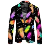 Generisch Sakko Herren Karneval 3D Druck Karneval Herren-Sakko V-Ausschnitt Jacket Festliche Jackett Bequeme Kostüm Party Freizeit Anzug Leicht Weiche Blazer Stretch Anzugjacke Schwarz M