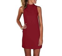Generisch Sale Angebote Angebote des Tages Heute Kleid Damen Sommer Elegant Lässiges, Hochgeschlossenes, Ärmelloses Kleid, Einfarbig, Sexy, Langes Oberteil Strickkleid Eng Blitzangebote