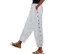 Generisch Sale Damenbekleidung Hose Damen Sommer Leicht 7/8 Sommerhose Luftig Leinenhose Linen Pants Elegant Stoffhose Lockere Freizeithose Strandhose Capri Hose Tages Angebote Sale Damen