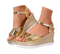 Generisch sandalen damen keilabsatz Sandalen Damen Keilabsatz Elegante Plateau Schwarz Damensandalen Sommer Bequem Sandale Keilsandaletten Schuhe Sandaletten Elegant Sandals Latschen Gold 41