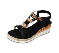 Generisch Sandalen Damen Sommer Bequem,Trendige Damensandalen FüR Den AlltäGlichen LäSsigen Strandlook Offenes Zehendesign Mit Bohemian-Stil Perfekt FüR Den Sommer Keilabsatz Mit 5 Cm HöHe Ideal Zum