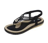 Generisch Sandalen Damen Sommer Freizeit Zehentrenner mit Gekreuzten Riemchen Mode Aushöhlen Bohemian Römersandalen Strand Sandalen Gummiband Flache Sandalen Light Elegante schöne