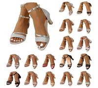 Generisch sandalen glitzer damen Riemchenpumps Damen Sommer Sandalen mit Absatz Glitzer Pumps Elegant Sandaletten Strass Hohe Schuhe Party Hochzeit Absatzschuhe Sandaletten Strand Sandals Silbrig 39