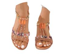 Generisch Sandaletten Damen Mit Absatz Sommer Elegante Sommerschuhe Wedges Keilsandalen Lässig Sohlen Knöchelriemen Schöne Gummiband Für Wedge Keil-Espadrilles Bohemia Strandsandalen