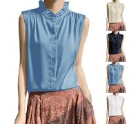 Generisch Satin-Bluse Damen Elegant Satin-Top Schwarz Neckholder Ärmellose Blusentops Bluse Mit Gepufftem Kragen Y2K Top Sommer Oberteile Oversize Crop Tops Leicht Luftig Sommerblusen/Seidenbluse