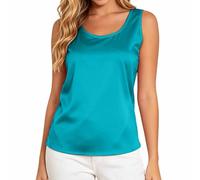 Generisch Satin Bluse Damen Rundhals Tank Top Silk Tops Trägertop Seidentop Elegant Kurzarm Business Shirts Sommer Seide Tshirt Blusentops Basic Cami Sommerweste Shirt Ärmellose Camisole