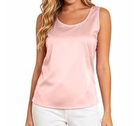 Generisch Satin Bluse Damen Rundhals Tank Top Silk Tops Trägertop Seidentop Elegant Kurzarm Business Shirts Sommer Seide Tshirt Blusentops Basic Cami Sommerweste Shirt Ärmellose Camisole