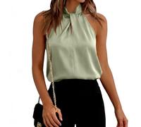 Generisch Satin Tank Top Damen Sommer Ärmellose Neckholder Seidenbluse Sexy Rückenfrei Seide Halter Camisole Tops Festival Party Basic Oberteil