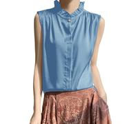 Generisch Satin Top Schwarz Neckholder - Satin-Bluse Damen Elegant Ärmellose Blusentops Bluse Mit Gepufftem Kragen Y2K Top Sommer Oberteile Oversize Crop Tops Leicht Luftig Sommerblusen/Seidenbluse