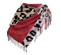 Generisch Schal Leopardenmuster Damen Deckenschal Leichter Scarf Halstuch mit Quasten Warm Winterschal Weich Strickschal Halstücher Mode Wollschal Damenschal