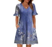 Generisch Schicke Sommerkleider Hochzeitsgast Kleid Damen Hemdblusenkleid Strandkleider Lang Wickelkleider Freizeitkleider Damen Sommer Blumenkleid Midikleid Elegant Hemdkleid Shirtkleider