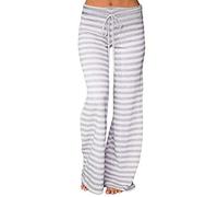 Generisch Schlafanzughose Damen Lang mit Bündchen Pyjamahose mit Streifen Yogahose Schlafhose Weites Bein Comfort Fitnesshose Trainingshose High Waist Haushose Baggy Nachtwäsche Hose Lounge Yoga