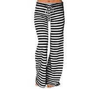 Generisch Schlafanzughose Damen Lang mit Bündchen Pyjamahose mit Streifen Yogahose Schlafhose Weites Bein Comfort Fitnesshose Trainingshose High Waist Haushose Baggy Nachtwäsche Hose Lounge Yoga
