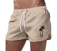 Generisch Schlafsack Sommer Herren Strand Sport Mode Reise Polyester Farbige Kokosnussbaum Print Shorts Luxus Badehose Herren (Khaki, M)