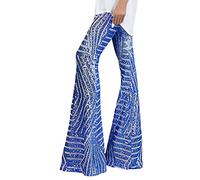 Generisch Schlaghose Damen 70er Glitzer Disco Hose - Weites Bein Palazzo Hosen mit Glitzernden Pailletten Tanzhose - Glitzernde Flared Activewear - Disco Kostüm Streetwear Party Tanzen Nachtclub