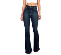 Generisch Schlaghose Damen Jeans High Waist, Damenhosen Jeans Mit Gummibund, Jeanshose Große Größen Stoffhose Skinny Freizeithose Stretch Sommerjeans Mit Knöpfen Relaxhose Retro Srthose Denim Pants