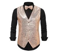 Generisch Schlanke Anzugweste Für Herren Elegante Ärmellose Business Tankweste Mit Krawatte Für Hochzeit Formelle Anlässe (Rose Gold, L)
