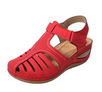 Generisch schuhe damen sommer sandalen Sandalen Sommer Keilsandalen Vorne Geschlossen Orthopädische Schuhe Plateau Rutschfeste Freizeit Breite Füße Hallux Valgus Strandsandalen trekking damen Rot 38