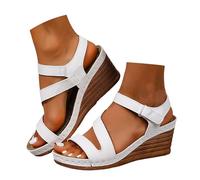Generisch Schuhe mit Keilabsatz für Damen Sandalen Plateau Damen Sommer Weite H Keilpantoletten Damensandalen Bequem Schuhe Boho Keilsandaletten Weiß 41