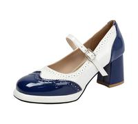 Generisch Schuhe Oktoberfest Damen, Elegante Schuhe Damen Mit Absatz Zweifarbige Mary mit eckiger Spitze klobigem Absatz Burnout-Riemen - Damen High Heels für stilvolle Abendkleider Frühlings-Saison