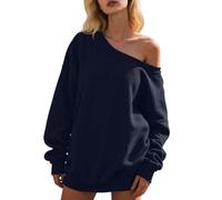 Generisch Schulterfreies Langarmshirt Damen Off Shoulder Oberteil Fledermaus Asymmetrisches Langarm Oversized Pullover Sexy Basic Shirts Herbst Sweatshirts Longpullover