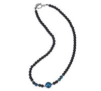 Generisch Schwarze Obsidian-Steinperlenkette für Männer,Tigerauge-Stein/Lapislazuli/Hämatit-Halskette Mit Ot-Verschluss,Handgefertigter Heilkristall-Strang,Schmuckgeschenk,Hellblauer Tigerauge-Stein