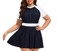 Generisch Sexy Badeanzug Damen,Zweiteiliges Rashguard-Badeanzug-Set FüR Damen In ÜBergrößE Kurzarm-Badekleid Mit ReißVerschluss Und Shorts