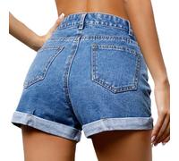 Generisch Shorts Damen Jeans Kurz Hose Denim High Waisted Ripped Stretchy Kurz Sommerhose Hot Pants Distressed Hem Jeansshorts Blaumann Jeanshosen