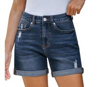 Generisch Shorts Damen Jeans Kurz Hose Denim High Waisted Ripped Stretchy Kurz Sommerhose Hot Pants Distressed Hem Jeansshorts Blaumann Jeanshosen