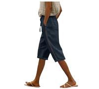 Generisch Shorts Für Damen Weite Bein Leinenhose Kurze Hohe Taille Einfarbig Damen-Shorts mit Taschen Leicht Leinen Hotpants Freizeit Sportshorts Baumwolle Bermuda Strandshorts Marineblau XXXL