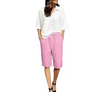 Generisch Shorts Für Damen Weite Bein Leinenhose Kurze mit Kordelzug und Taschen Hohe Taille Einfarbig Damen-Shorts Bermuda Strand Sportshorts Sommer Short Baumwolle Leicht Strandshorts Rosa XXXL