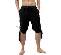Generisch Shorts Herren Kurze Hosen Herren-Shorts Sommer Herren Shorts Kostümhose Mittelalter Retro Hose S Cargo (Black M)
