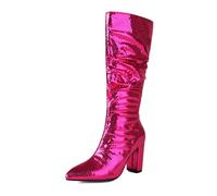 Generisch Silberne Metallic-Stiefeletten für Damen Elegante Laufsteg-Schuhe zu Abendrobe Brautmode glamouröse Club-Boots mit Candy-Finish amerikanisch-europäischer Langer Schnitt für Festivals (38)