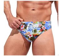 Generisch Slips Herren Badehose Eng Kurz Badehosen Sommer Casual Hawaiianischer Druck Swimwear Mann Schnelltrocknend Bademode mit Schnürung Athletisch Shorts