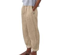 Generisch Sommer Damen Leinenhose Straight Bein Freizeithose Baumwolle Leinen Strandhose Musselin Einfarbig Stoffhose mit Kordelzug Taschen Jogginghose Gerade Geschnitten Laufhosen Flowy Wanderhose