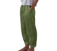 Generisch Sommer Damen Leinenhose Straight Bein Freizeithose Baumwolle Leinen Strandhose Musselin Einfarbig Stoffhose mit Kordelzug Taschen Jogginghose Gerade Geschnitten Laufhosen Flowy Wanderhose