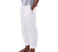Generisch Sommer Damen Leinenhose Straight Bein Freizeithose Baumwolle Leinen Strandhose Musselin Einfarbig Stoffhose mit Kordelzug Taschen Jogginghose Gerade Geschnitten Laufhosen Flowy Wanderhose