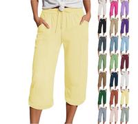 Generisch Sommer Damen, Musselin Hose 3/4 Leinenhose Sommer Kurze Hosen Sommerhose Leicht Caprihose Culotte Dreiviertel Strandhose Angebote des Tages Blitzangebote